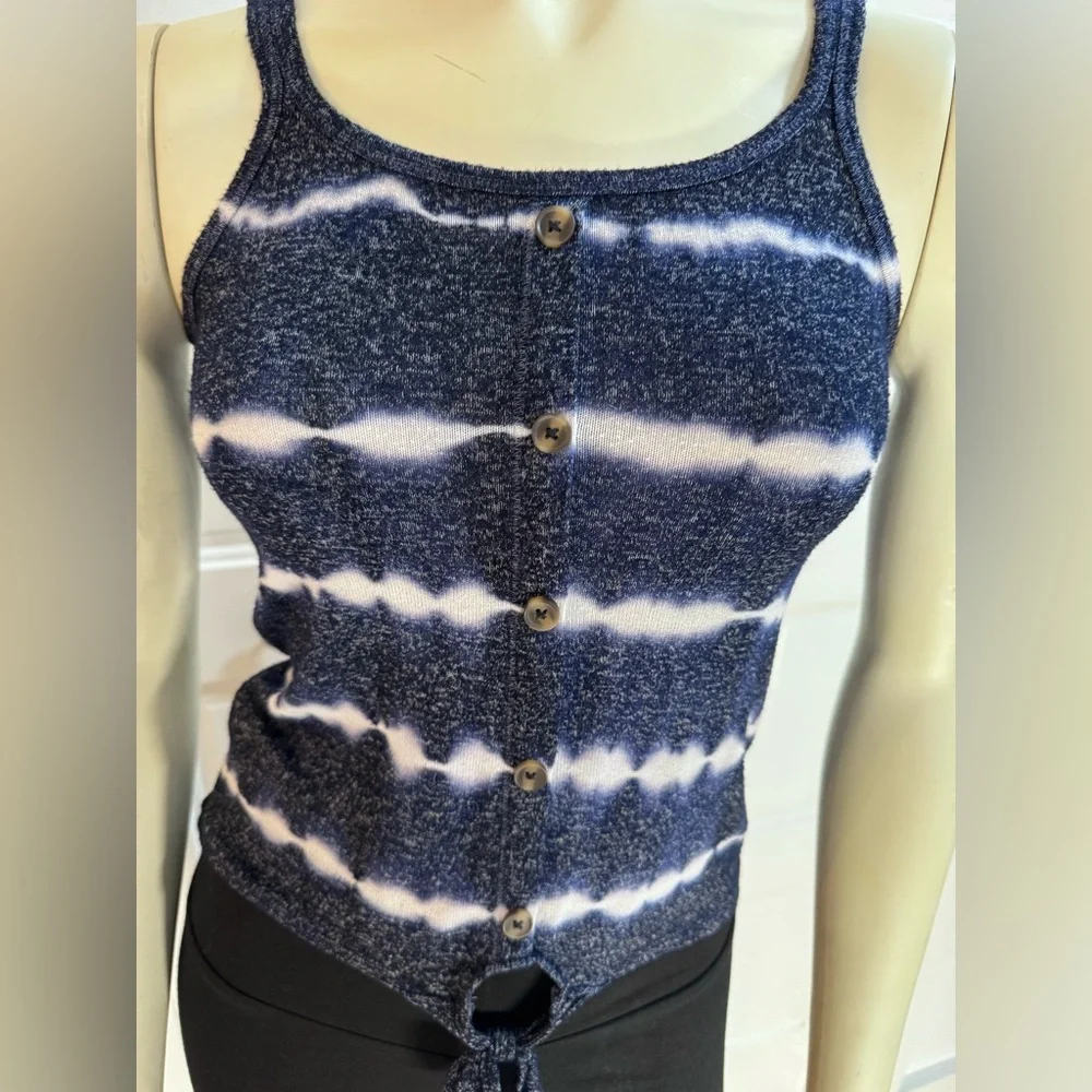 Justice Girls Navy Blue Tie-Dye Button Front Tank Top w/ Tie Hem EUC | Size 8